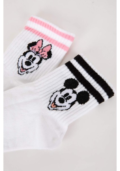 Kadın Disney Mickey & Minnie 2'li Pamuklu Soket Çorap B8765AXNS