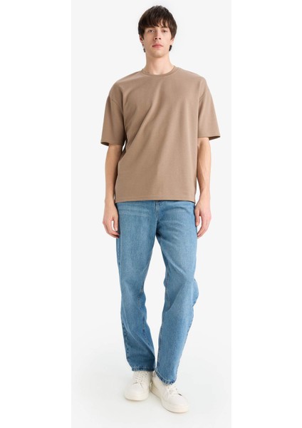 Oversize Geniş Kalıp Ütü Gerektirmeyen Bisiklet Yaka Kısa Kollu Basic Düz Ağır Kumaş Tişört X3926AZ25SP fiyatları