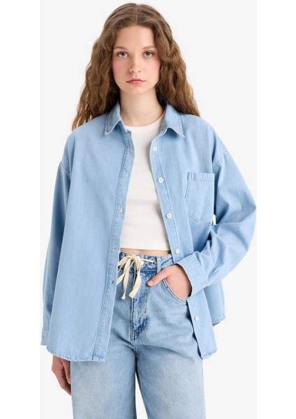 Oversize Geniş Kalıp Tek Cepli Jean Gömlek D8667AX25SP modelleri