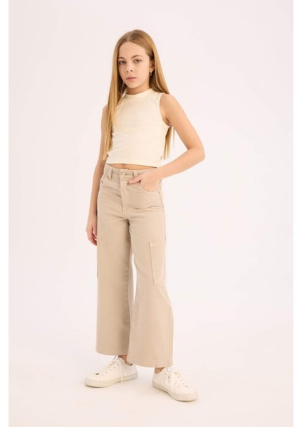 Kız Çocuk Wide Leg Kargo Geniş Paça Jean Pantolon C0451A825SM modelleri