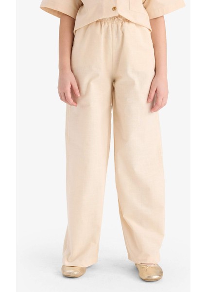 Kız Çocuk Beli Lastikli Wide Leg Geniş Bol Paça Pamuklu Pantolon D7611A825SM