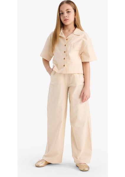 Kız Çocuk Beli Lastikli Wide Leg Geniş Bol Paça Pamuklu Pantolon D7611A825SM fiyatları