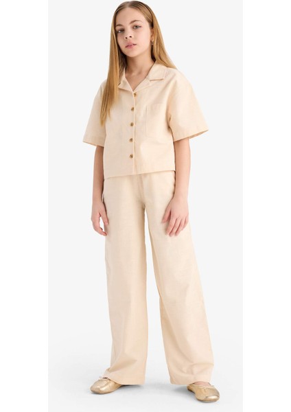 Kız Çocuk Beli Lastikli Wide Leg Geniş Bol Paça Pamuklu Pantolon D7611A825SM modelleri