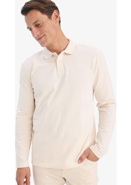 %100 Pamuk New Regular Fit Basic Düz Uzun Kollu Dokulu Pike Polo Tişört D7530AX25SP