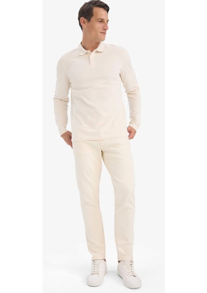 %100 Pamuk New Regular Fit Basic Düz Uzun Kollu Dokulu Pike Polo Tişört D7530AX25SP