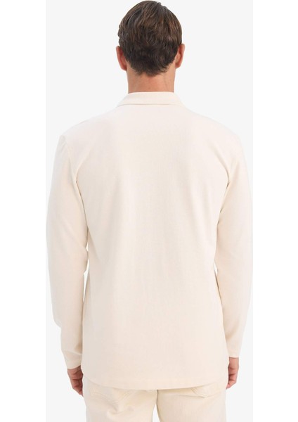 %100 Pamuk New Regular Fit Basic Düz Uzun Kollu Dokulu Pike Polo Tişört D7530AX25SP