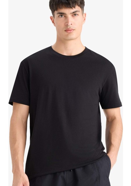 %100 Pamuk New Regular Fit Bisiklet Yaka Basic Düz Kısa Kollu Siyah Tişört V7699AZ25SP
