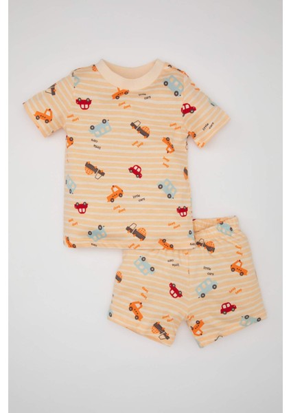 Erkek Bebek Araç Desenli Kısa Kollu Şortlu Penye Pijama Takımı C1998A524HS