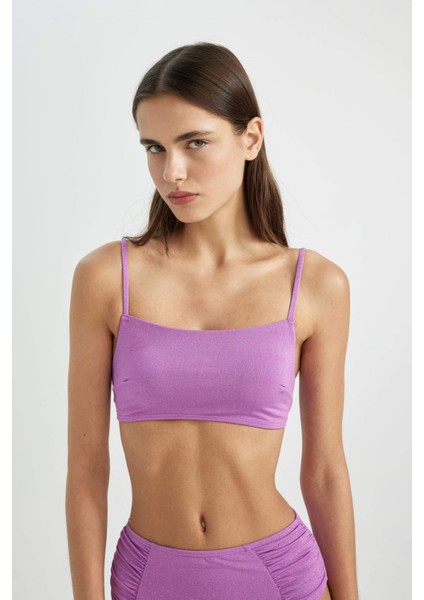 Regular Fit Parlak Kumaş Bikini Üstü-Fall in Love B7475AX24SM
