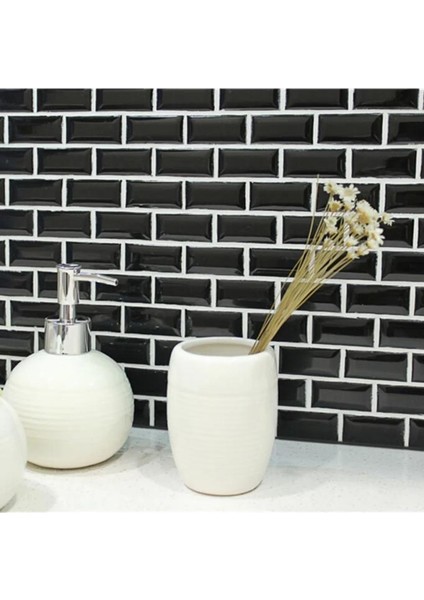 70X70CM 1 Adet Yapışkanlı Beyaz Derzli Siyah Tuğla Desen Hol Salon Mutfak Duvar Kağıdı Paneli NW150