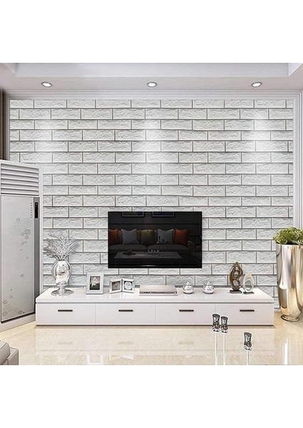 70X70CM 1 Adet Silinebilir Yapışkanlı Siyah Çizgili Beyaz Tuğla Desen Duvar Kağıdı Paneli NW148