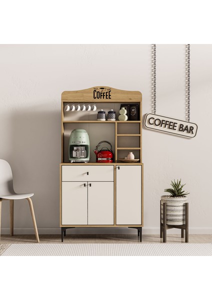 5224 Sıesta 90 cm Kahve Köşesi Çok Amaçlı Dolap 3 Kapaklı 1 Çekmeceli Kiler Mutfak Dolabı Sepet - Beyaz modelleri