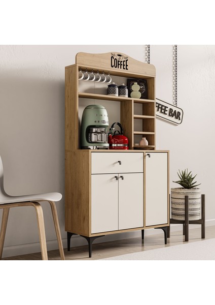 5224 Sıesta 90 cm Kahve Köşesi Çok Amaçlı Dolap 3 Kapaklı 1 Çekmeceli Kiler Mutfak Dolabı Sepet - Beyaz fırsatları
