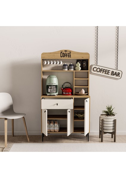 5224 Sıesta 90 cm Kahve Köşesi Çok Amaçlı Dolap 3 Kapaklı 1 Çekmeceli Kiler Mutfak Dolabı Sepet - Beyaz indirimleri