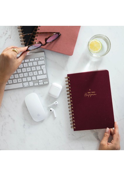 A5 Spiralli Sert Kapak Keten Düz Çizgisiz Tarihsiz Not Defteri Bordo fiyatları
