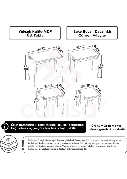 Concept Roma Serisi , 4lü Zigon Sehpa Takımı, 1. Sınıf Mdf ve Lake Boya, Gürgen Ayak indirimleri