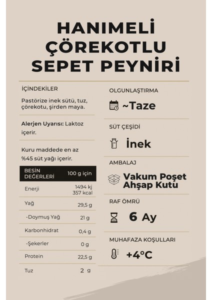 Bir Dilim Tam Yağlı Çörekotlu Sepet Peyniri 40 gr x 24 Adet (960 Gr)