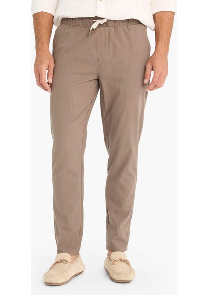 %100 Pamuk Keten Görünümlü Yazlık Jogger Pantolon Dar Paça Beli Bağcıklı Lastikli Cepli Z6475AZ25SP