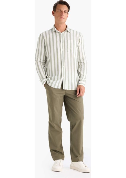 %100 Pamuk Regular Fit Polo Yaka Çizgili Uzun Kollu Gömlek D6114AX25SM fiyatları