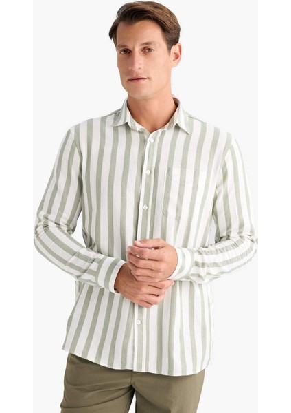%100 Pamuk Regular Fit Polo Yaka Çizgili Uzun Kollu Gömlek D6114AX25SM modelleri