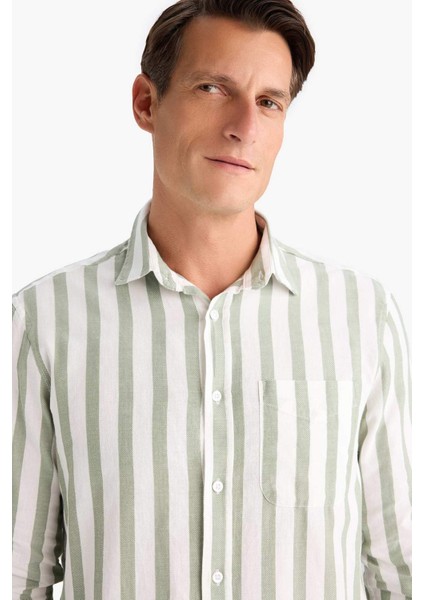 %100 Pamuk Regular Fit Polo Yaka Çizgili Uzun Kollu Gömlek D6114AX25SM fırsatları