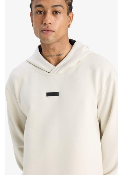 DeFacto Fit Standart Fit Kapüşonlu Skuba Dalgıç Kumaş Sporcu Sweatshirt D7364AX25SP