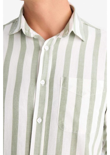 %100 Pamuk Regular Fit Polo Yaka Çizgili Uzun Kollu Gömlek D6114AX25SM indirimleri