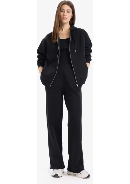 Siyah Okula Dönüş Relax Fit Kapüşonlu Kalın Basic Düz Cepli Fermuarlı Sweatshirt D8717AX24WN fiyatları