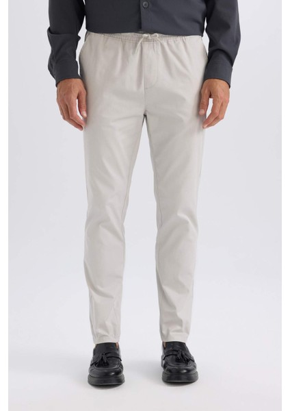 %100 Pamuk Yazlık Jogger Chino Pantolon Beli Bağcıklı Cepli Düz Paça Z9933AZ25SP