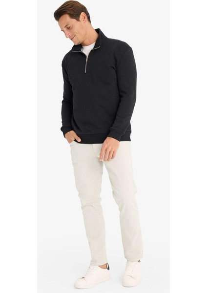 Comfort Regular Fit Rahat Kalıp Fermuarlı Dik Yaka Basic Düz Sweatshirt X7405AZ25SP fiyatları