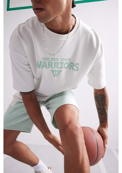 Defactofit Nba Golden State Warriors Oversize Geniş Kalıp Bisiklet Yaka Sırt Baskılı Kısa Kollu TIŞÖRT D8611AX25SP fırsatları