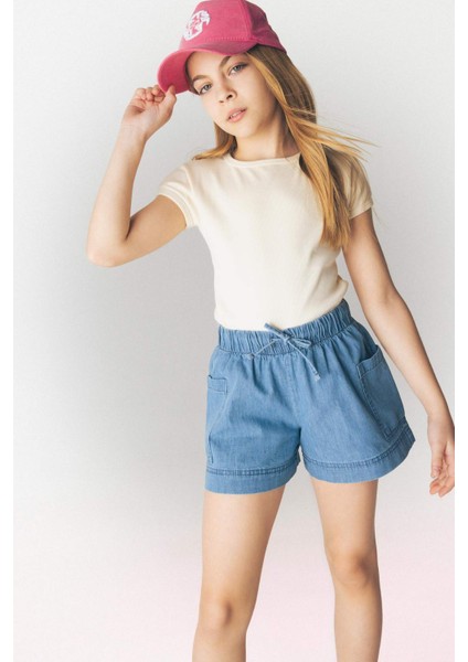 Kız Çocuk Slim Fit Dar Kesim Bisiklet Yaka Basic Düz Fitilli Kaşkorse Kısa Kollu Tişört B3053A825SM modelleri