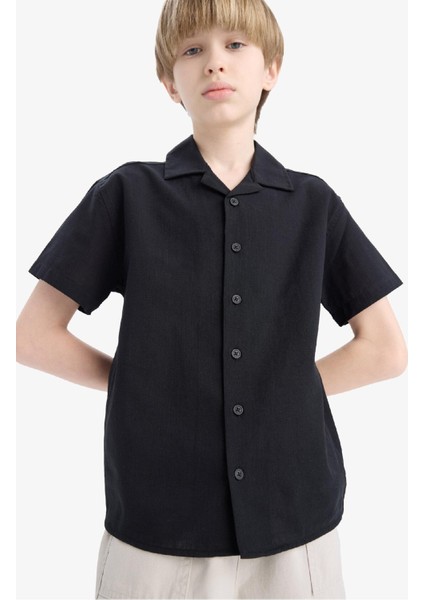 Erkek Çocuk Oversize Geniş Kalıp Polo Yaka Keten Görünümlü Kısa Kollu Gömlek D5861A825SM indirimleri