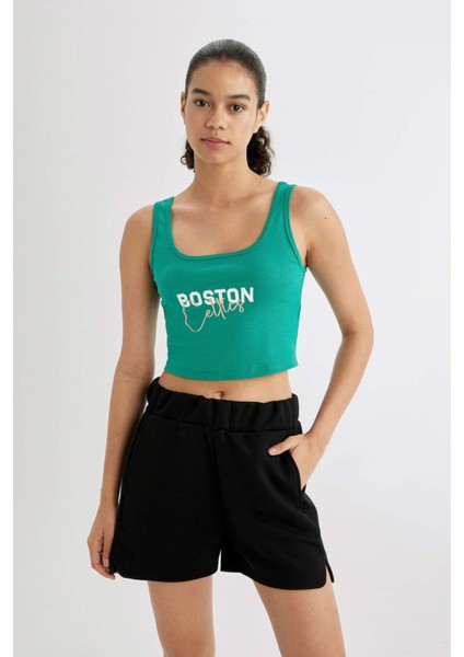 Fit NBA Boston Celtics Crop Bisiklet Yaka Ribana Atlet C4915AX24SM