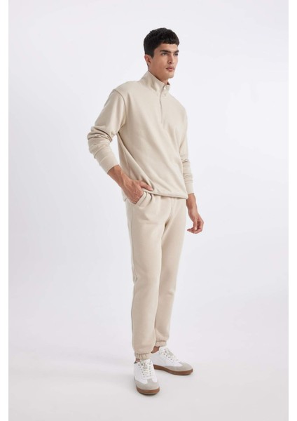 Jogger Eşofman Altı Standart Fit Basic Düz Beli Bağcıklı Lastikli Paça Cepli A6468AX24SP