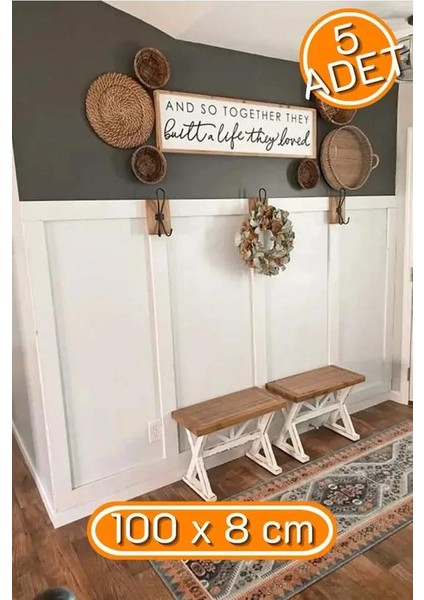 Özel Mutfak Koridor Salon Tasarım Iskandinav Çıta1 Paket (5 Adet) 8×100 cm Mdf Duvar Çıtası