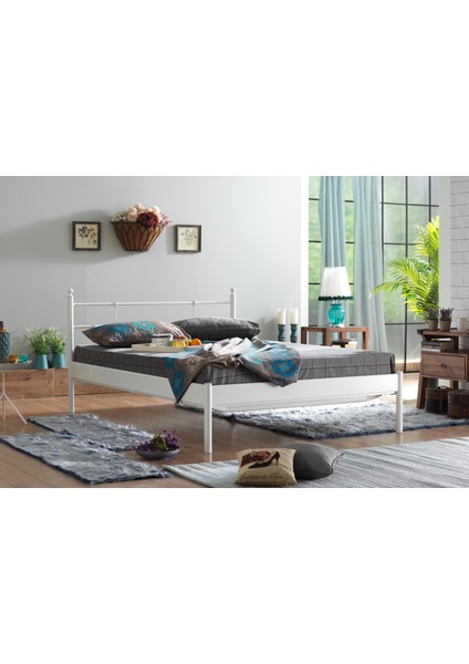 Lalas-S Tek Kişilik Ferforje Metal Karyola-Beyaz