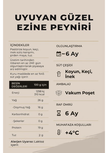 Uyuyan Güzel Tam Yağlı Ezine Peyniri 450 gr (Koyun Sütü Ağırlıklı) – Olgunlaştırılmış modelleri