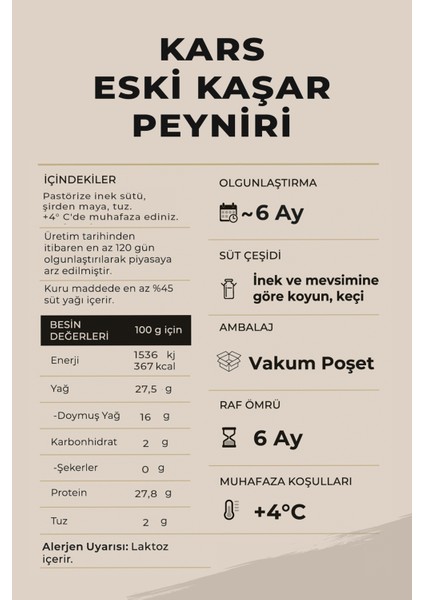 Keyif Serisi – Dilimli Kars Eski Kaşar Peyniri 200 gr – Olgunlaştırılmış