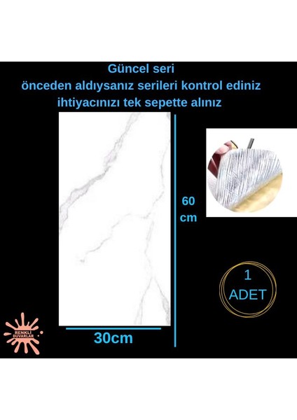 60 x 30 cm Shiny Net Gri Mermer Desenli Yapışkanlı Karavan Prefabrik Banyo Wc Duvar Kaplama Paneli