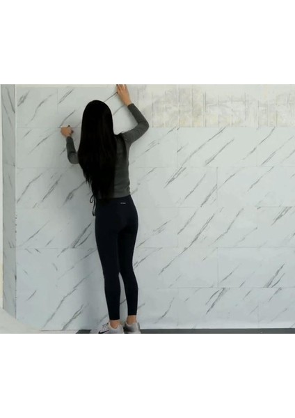 60 x 30 cm Shiny Net Gri Mermer Desenli Yapışkanlı Karavan Prefabrik Banyo Wc Duvar Kaplama Paneli