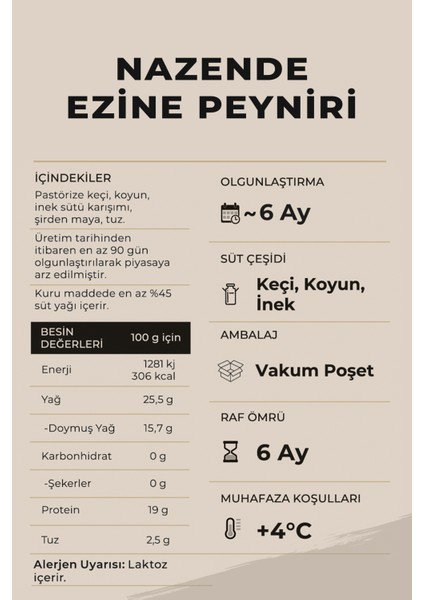 5'li Nazende Tam Yağlı Ezine Peyniri 2250 gr (Keçi Sütü Ağırlıklı) – Olgunlaştırılmış