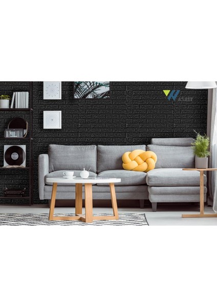 50X54 cm ( 0,27 M²) Siyah Kendinden Yapışkanlı Duvar Kağıdı Esnek Köpük Panel 3D Tuğla Desen