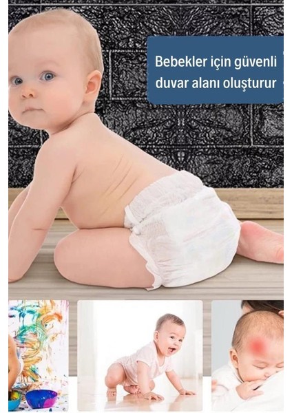 50X54 cm ( 0,27 M²) Siyah Kendinden Yapışkanlı Duvar Kağıdı Esnek Köpük Panel 3D Tuğla Desen