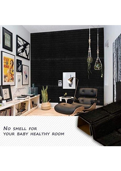 50X54 cm ( 0,27 M²) Siyah Kendinden Yapışkanlı Duvar Kağıdı Esnek Köpük Panel 3D Tuğla Desen