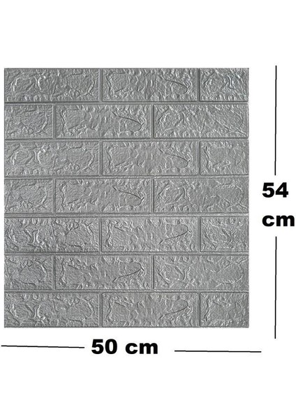 50X54 cm 0,27 M² Gri Silinebilir Kendinden Yapışkanlı Duvar Kağıdı Esnek Panel 3D Tuğla Desen