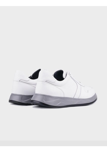 Gri Tabanlı Hakiki Deri Beyaz Erkek Spor Ayakkabı
