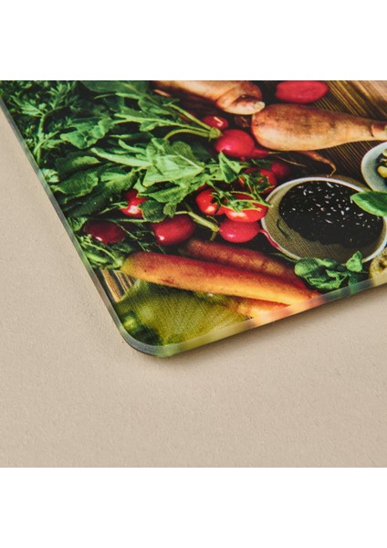 Ahşap Desenli Cam Kesme Tahtası - Renkli - 20X30 cm