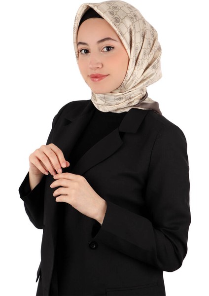Bej Monogram Ipek Eşarp