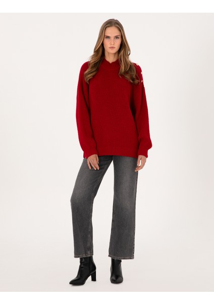 Kadın Kırmızı Comfort Fit Kazak 50316342-VR030 fırsatları